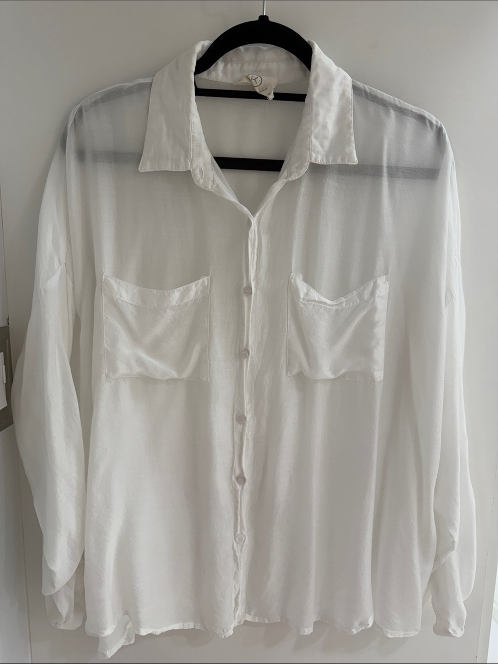 Women's White Sheer Button-Front Blouse